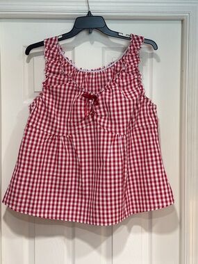 SHEIN Red Gingham Ruffle Strap Tank Top
